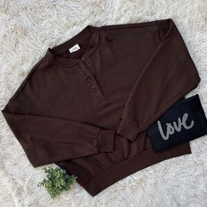 Reflex Henley 5-Button Crewneck Sweatshirt 💗 Brown